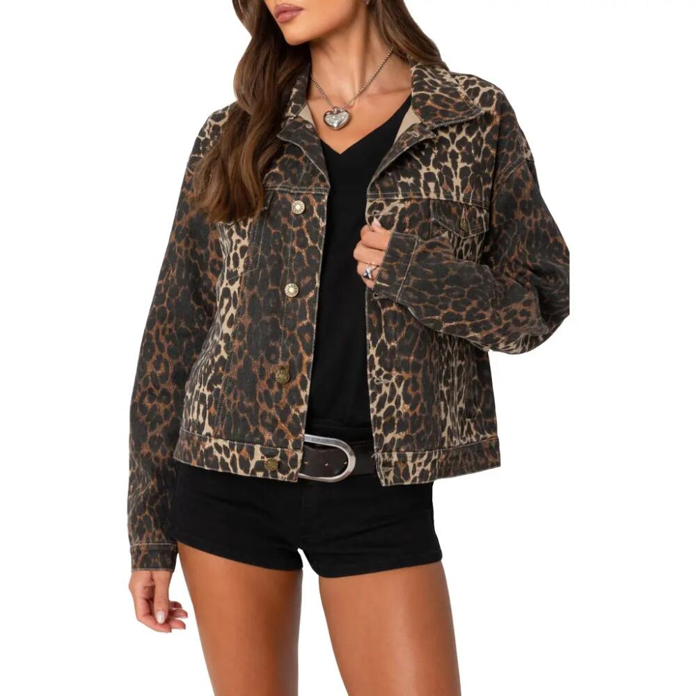 EDIKTED Leopard Print Denim Jacket Cover