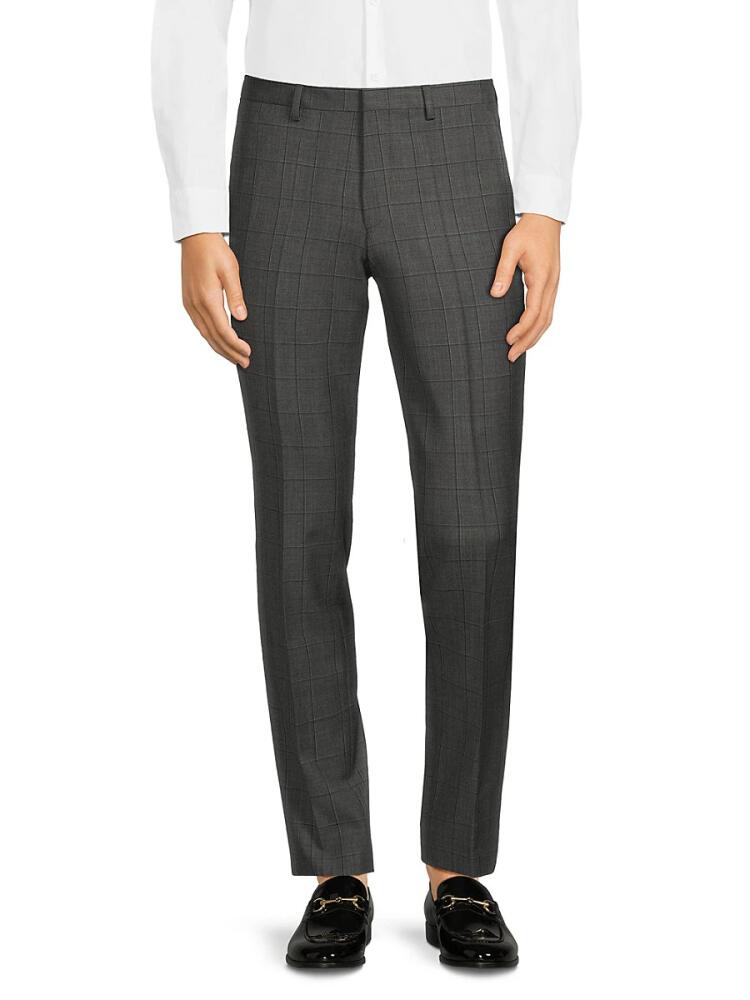 HUGO Men's Hesten Plaid Wool Blend Dress Pants - Dark Grey Cover