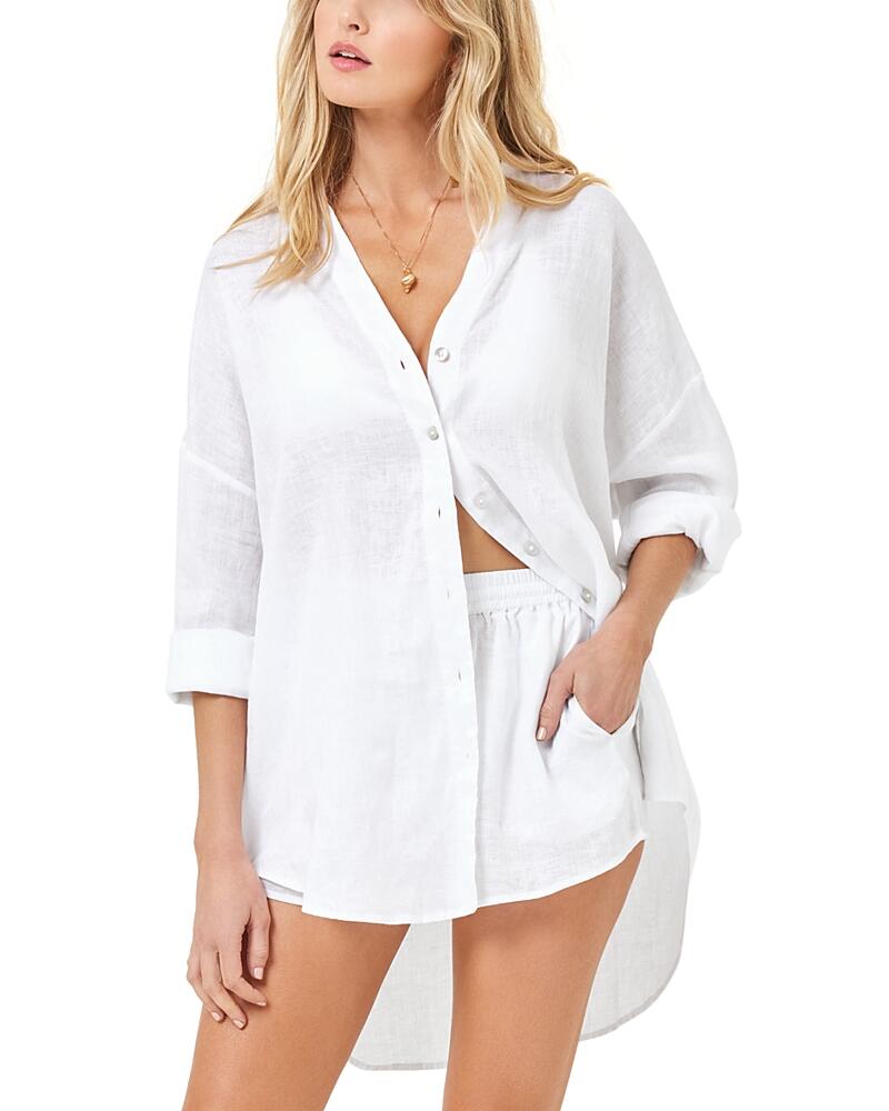 L*Space Rio Button Front Linen Cover Up Tunic Cover