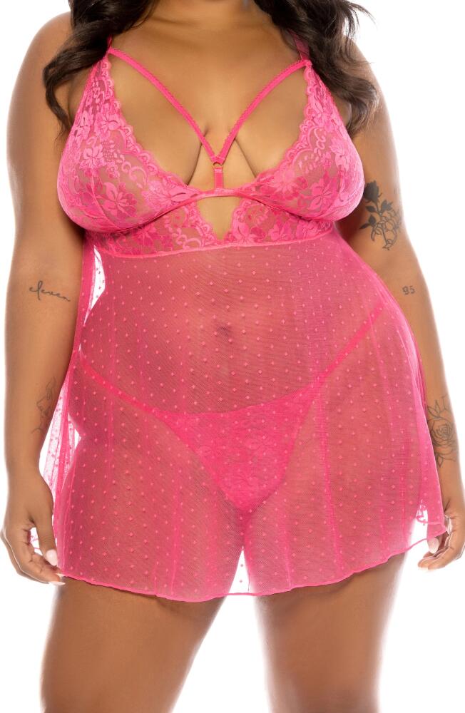 Oh La La Cheri Aphrodite Dot Mesh Chemise & G-String Set in Raspberry Sorbet Cover