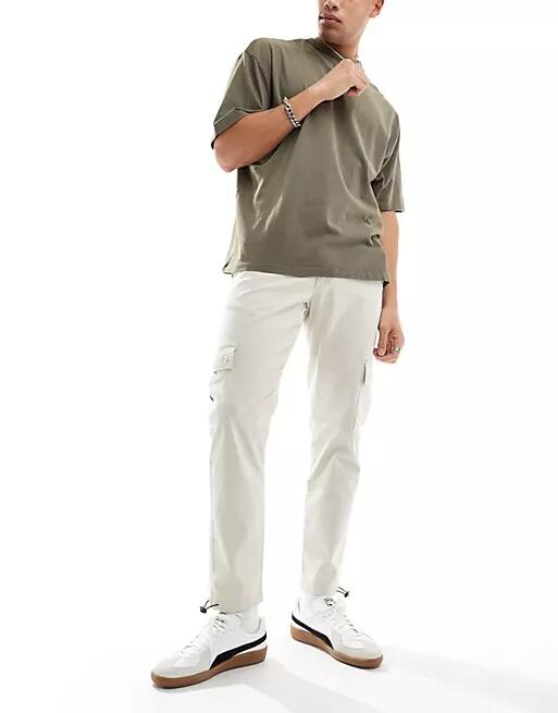 ASOS DESIGN tapered cargo pants in stone-Neutral Cover