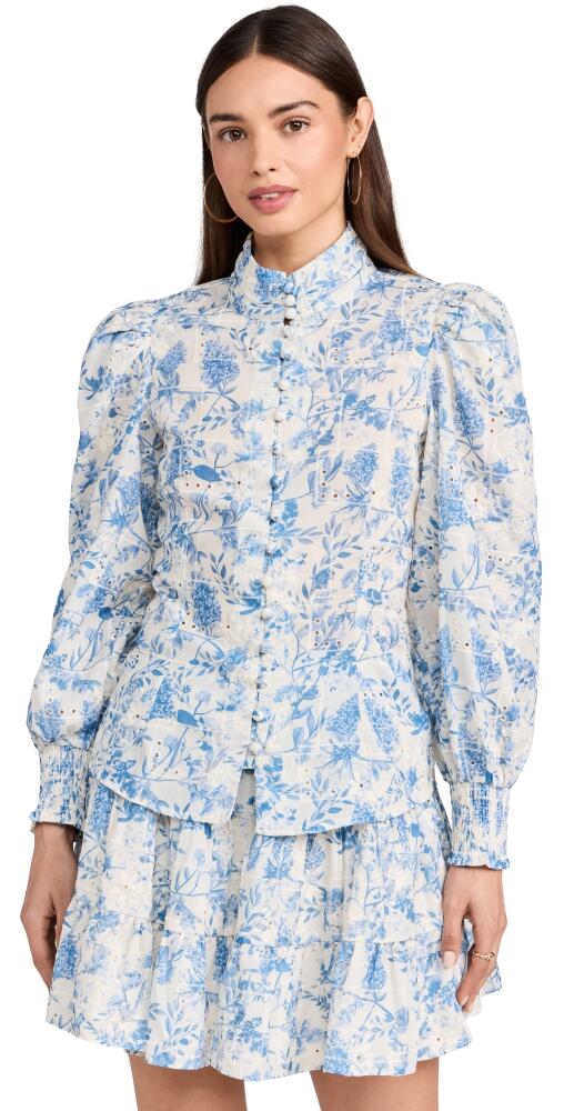 English Factory Digital Print Button Down Blouse Blue/Off White Cover