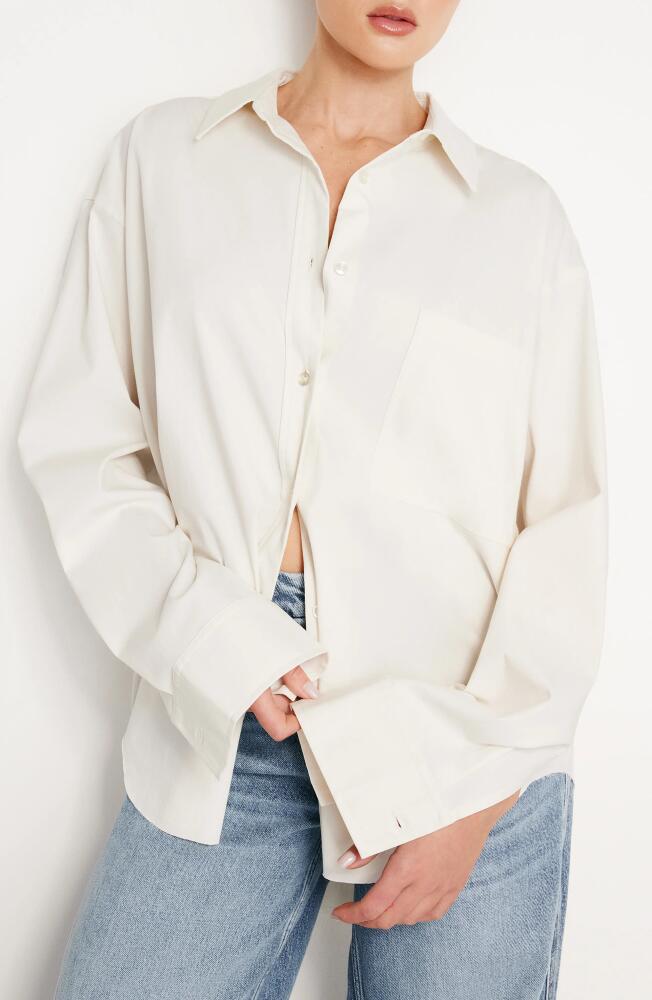 Good American Stretch Poplin Button-Up Shirt in Cloud White001 Cover