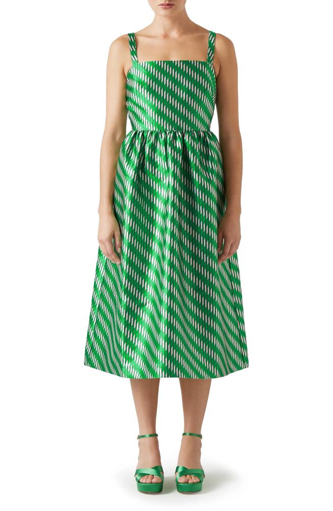 LK Bennett Elodie Metallic Geo Jacquard Midi Dress in Green Cover