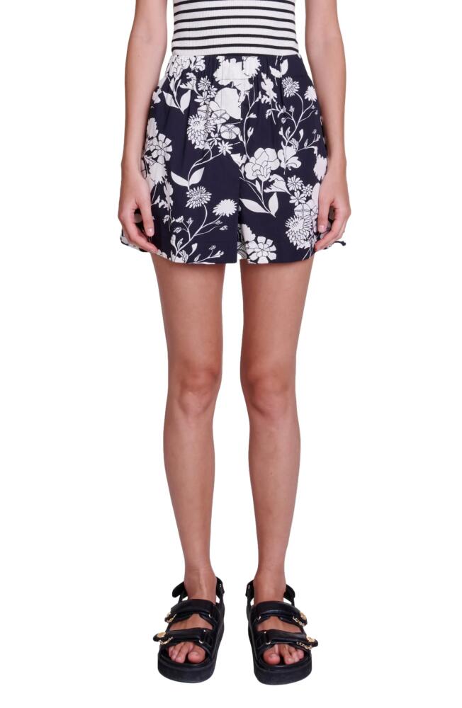 maje High Waist Floral Cotton Shorts in Print Ecru Black Floral Cover