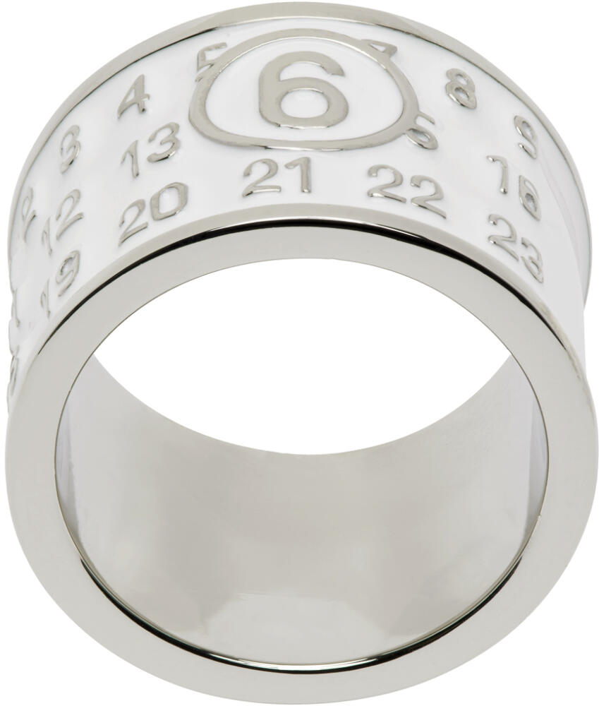 MM6 Maison Margiela Silver & White Wide Logo Ring Cover