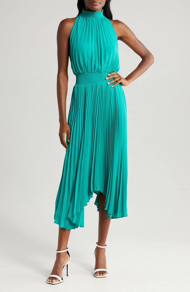 halogen(r) Pleated Sharkbite Hem Midi Dress in Miami Green Cover