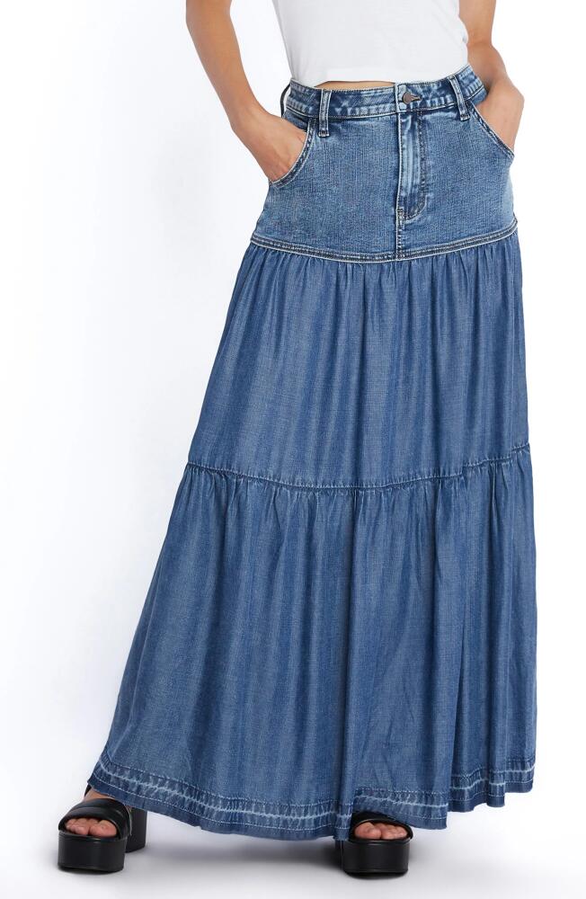 Wash Lab Denim Contrast Tiered Denim Maxi Skirt in High Denim Cover