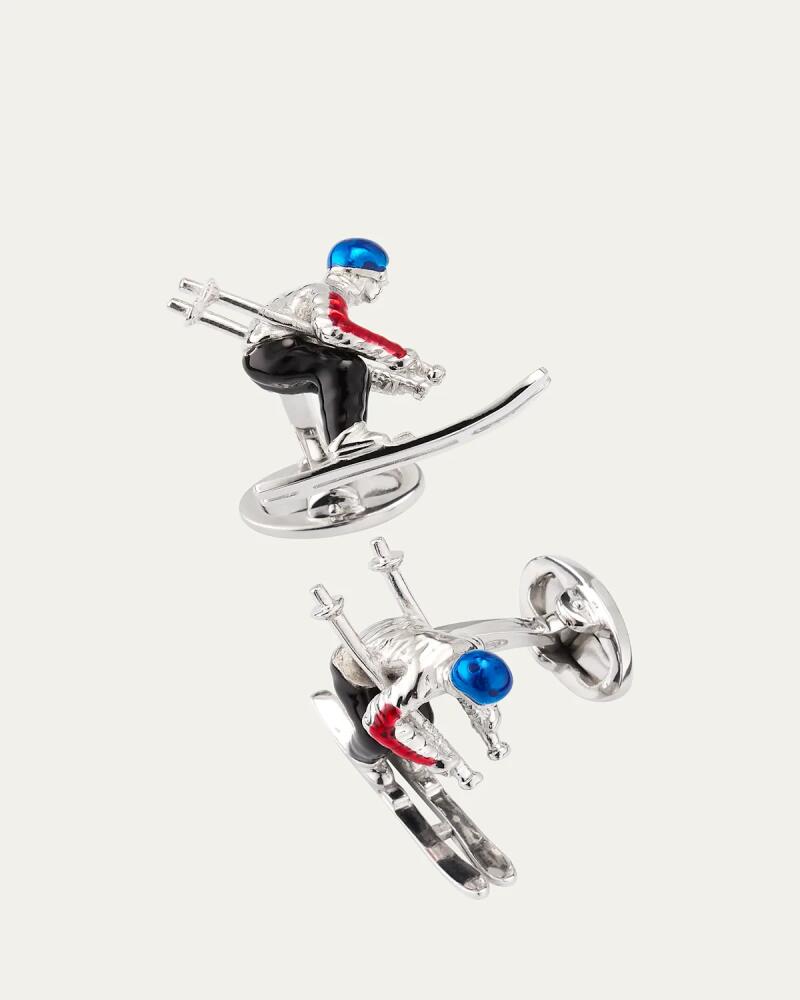 Jan Leslie Men's Sterling Silver Enamel Moving Skier Cufflinks Cover