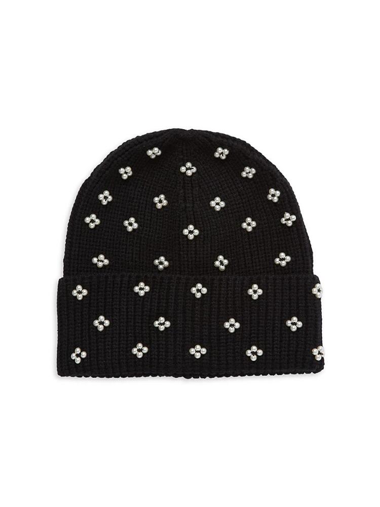 Lele Sadoughi Women's Beaded Ribbed Beanie - Jet Cover