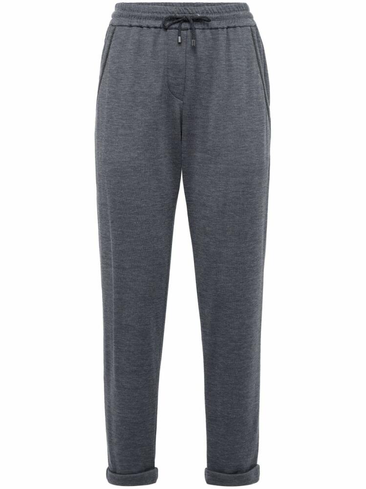 Brunello Cucinelli Monili-trim cotton-silk blend track pants - Grey Cover