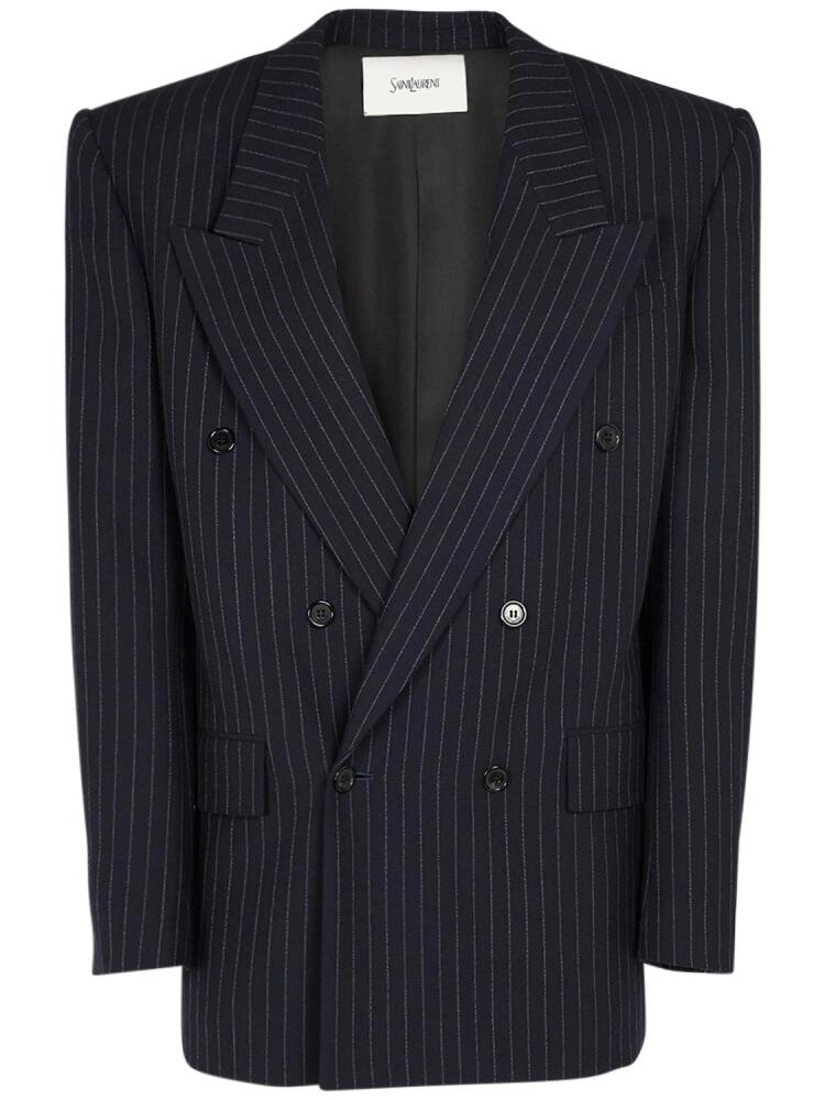 SAINT LAURENT Double Breasted Pinstriped Wool Blazer Cover