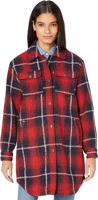 Levi's(r) Oversized Wool Blend Shirt Jacket w/ Sherpa Lining (Red/Navy Shadow Plaid) Women's Clothing Cover