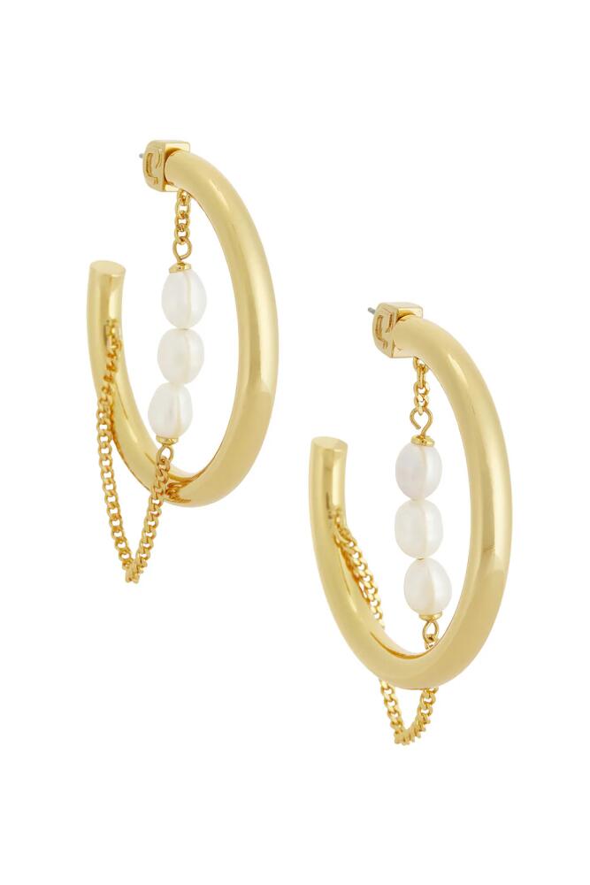 Demarson Fresh Water Pearl Miley Hoop Earrings in Metallic Gold Cover