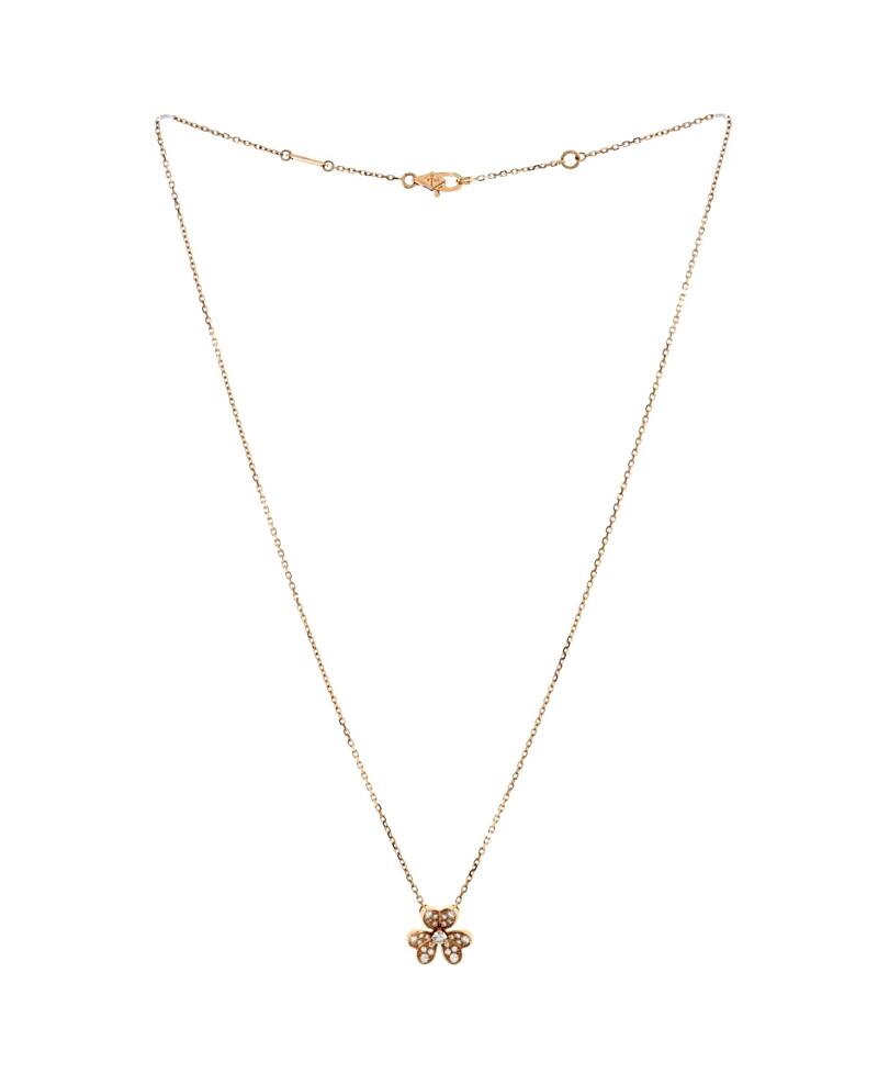 Pre-Owned Van Cleef & Arpels Mini Frivole Pendant Necklace 18K Rose Gold with Pave Diamonds Cover