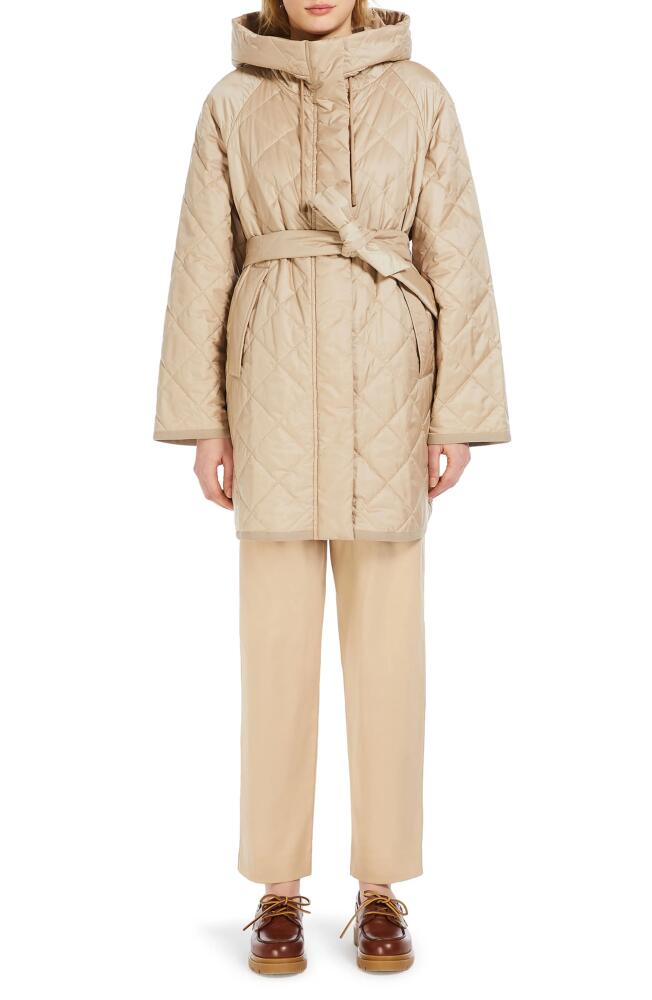 Weekend Max Mara Ribera Diamond Quilting Hooded Coat in Sand Cover