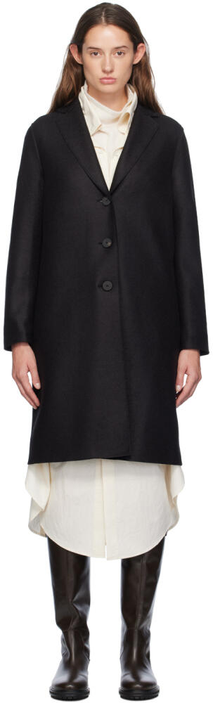 Harris Wharf London Black Pressed Wool Overcoat Cover