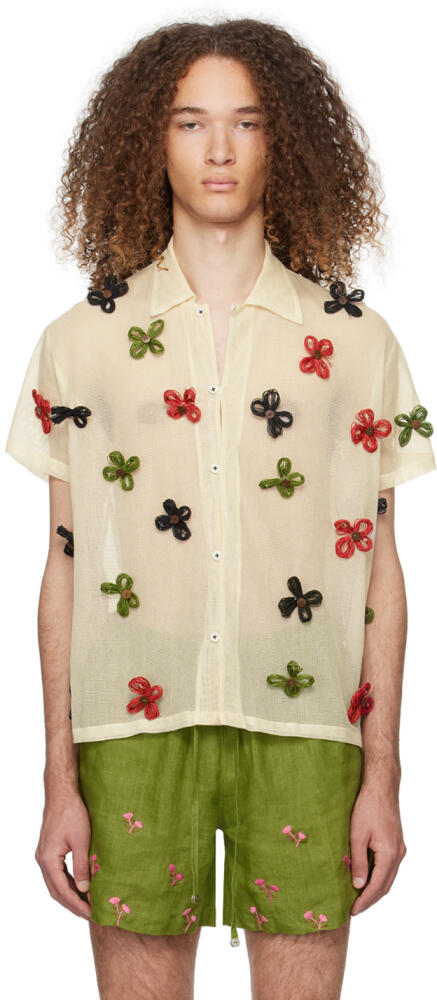 HARAGO Off-White Floral Shirt Cover