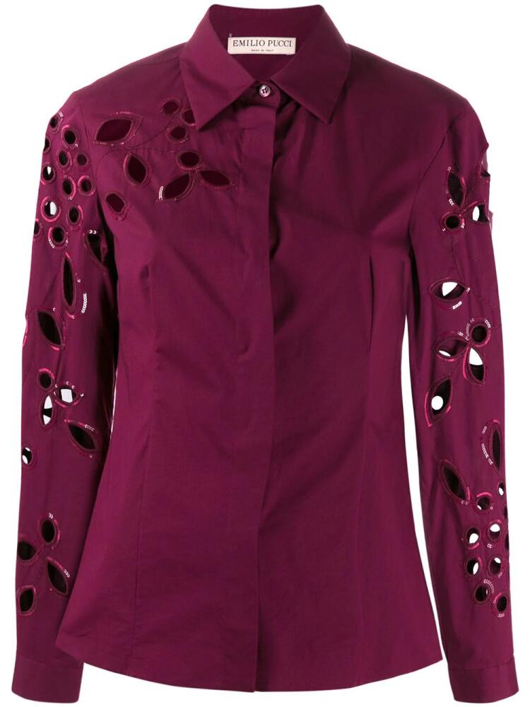 PUCCI sequin trimmed cut-out blouse - Purple Cover