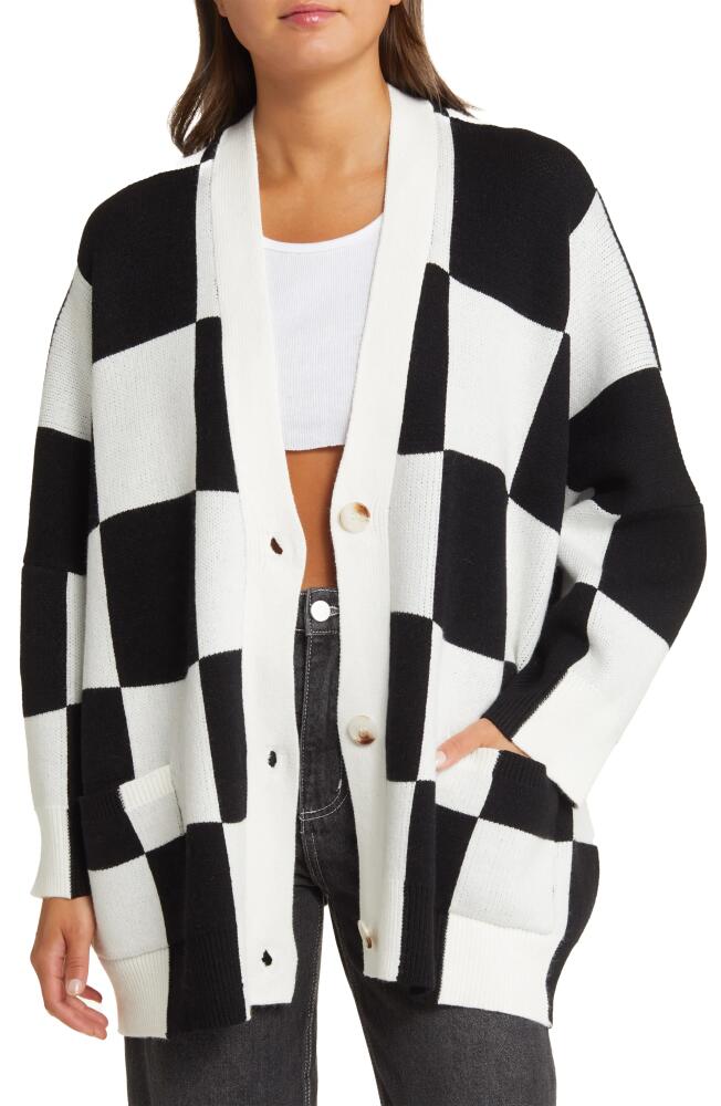 Dressed in Lala Love You Oversize Checkerboard Cardigan in Black White Check Cover