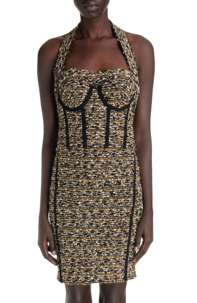 Balmain Tweed Halter Bustier Top in Ead Black/Gold Cover