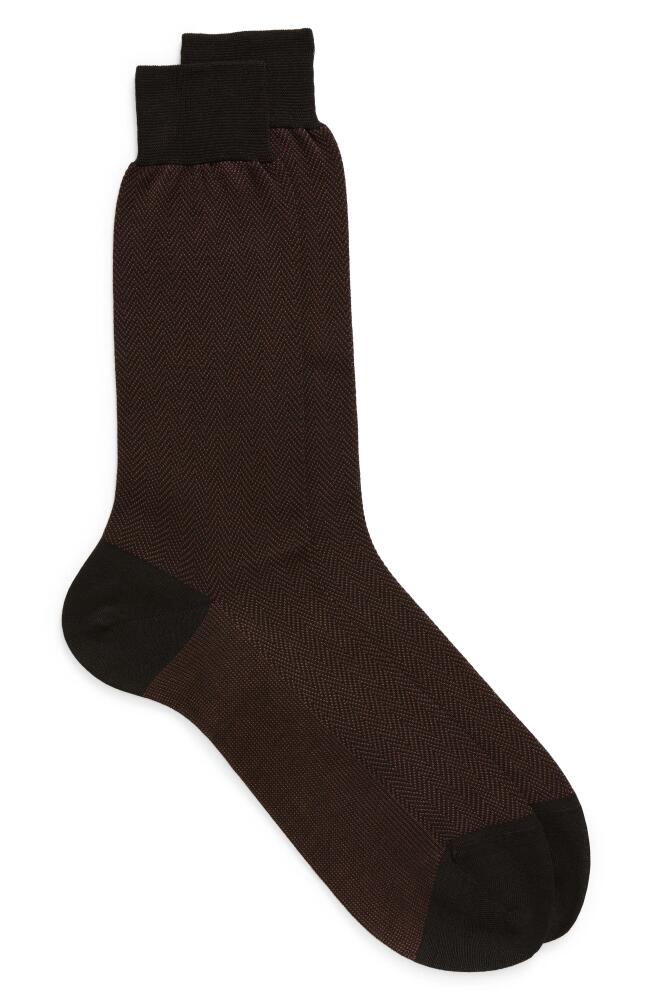 Canali Herringbone Cotton Dress Socks in Brown Cover