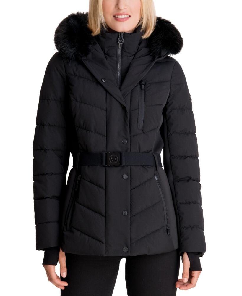 Michael Michael Kors Womens Detail Back Hooded Puffer Coat, Created for Macys - Black Cover