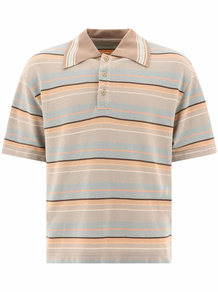 KAPITAL striped short-buttoned polo shirt - Neutrals Cover