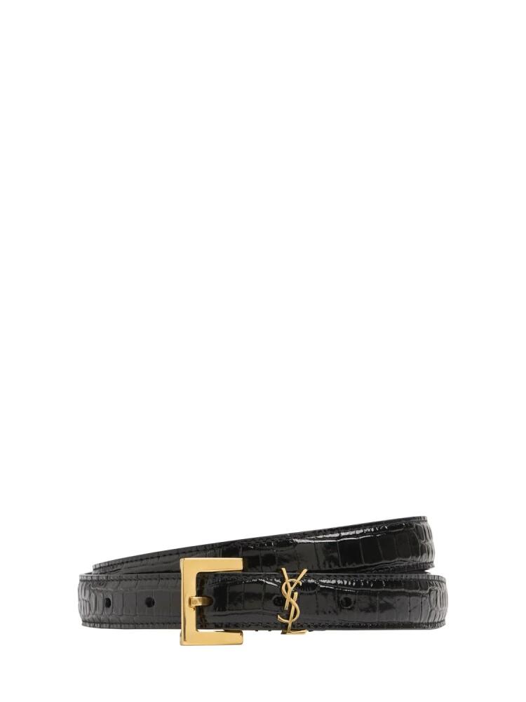 SAINT LAURENT 20mm Croc Embossed Leather Belt Cover