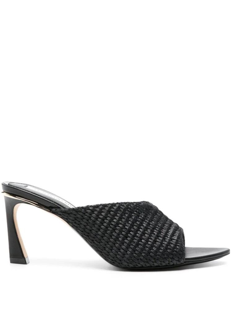 Victoria Beckham V Cut 75mm raffia-strap mules - Black Cover