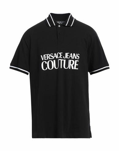 Versace Jeans Couture Man Polo shirt Black Cotton, Polyester, Elastane Cover