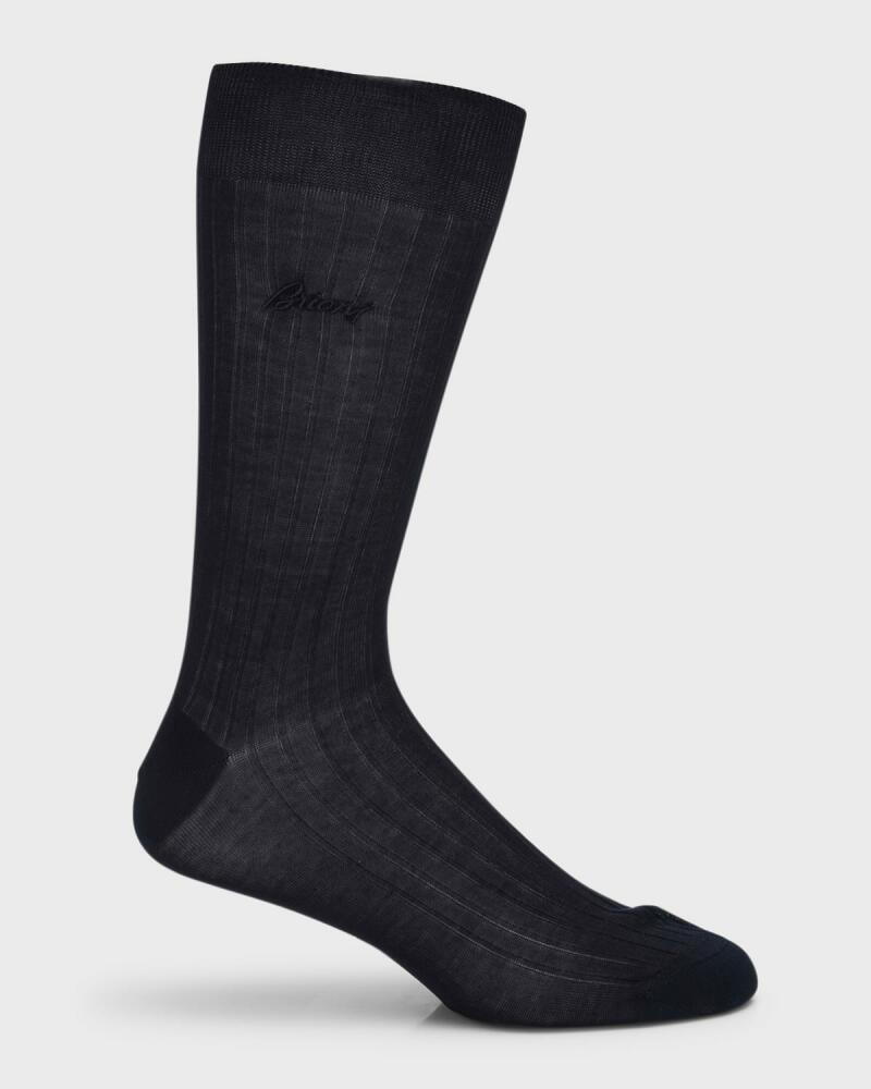 Brioni Men's Ribbed Cotton Crew Socks Cover