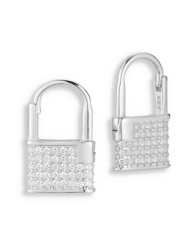 Aqua Pave Padlock Huggie Hoop Earrings - Exclusive Cover