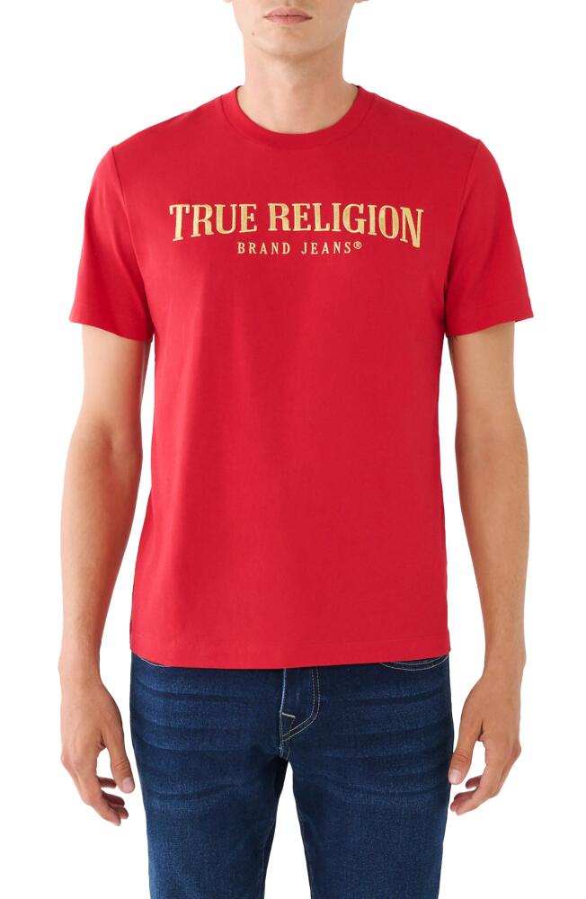 True Religion Brand Jeans Gold Arch Embroidered T-Shirt in Jester Red Cover