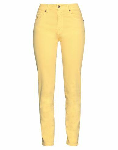 Avantgar Denim By European Culture Woman Pants Yellow Cotton, Polyester, Rubber Cover