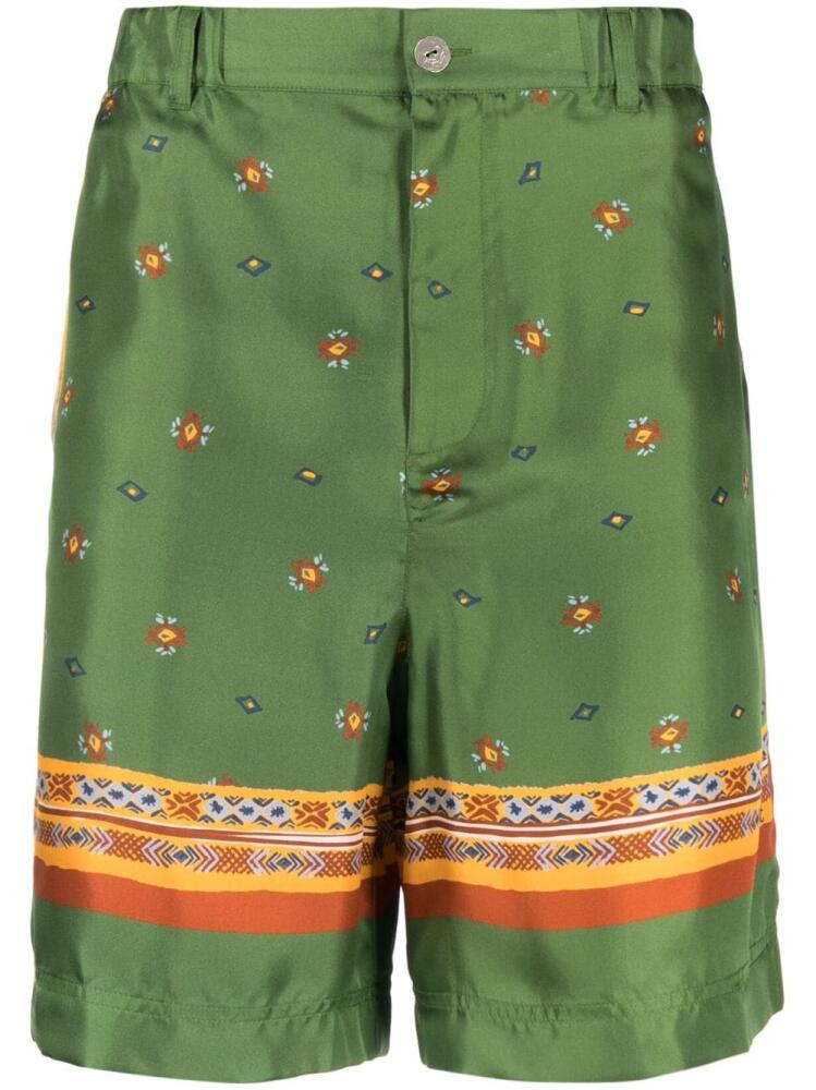 Nick Fouquet graphic-print silk shorts - Green Cover