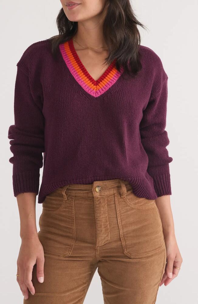 Marine Layer Bella Wool & Cotton V-Neck Crop Sweater in Plum Cover