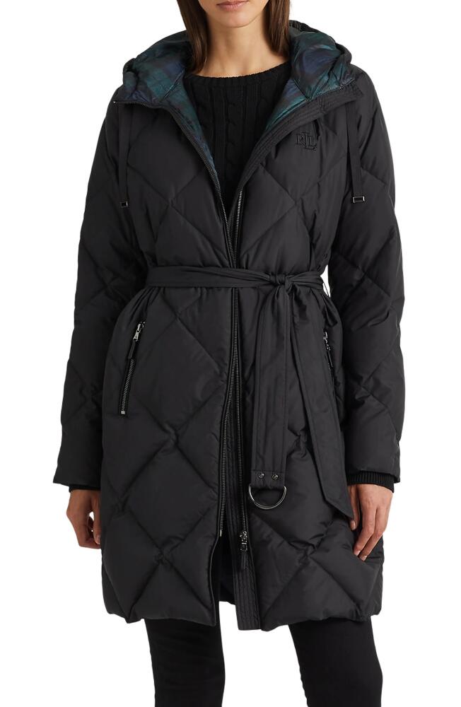 Lauren Ralph Lauren Quilted Down Puffer Coat in Black /Black Watch Cover