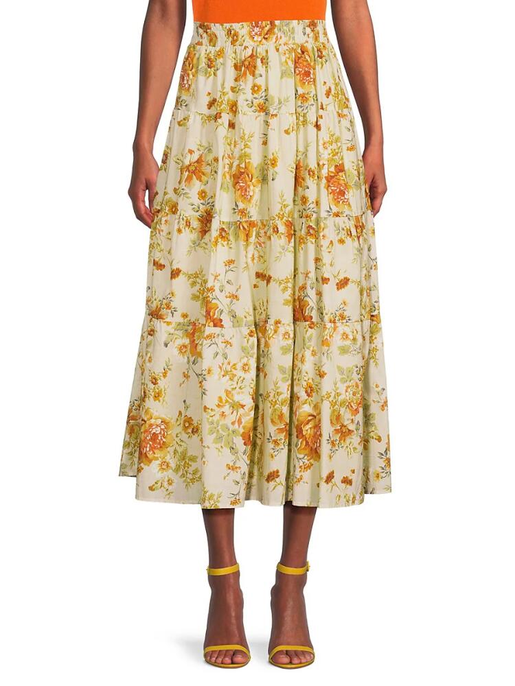 En Saison Women's Milana Floral Midi Tiered Skirt - White Sage Multi Cover