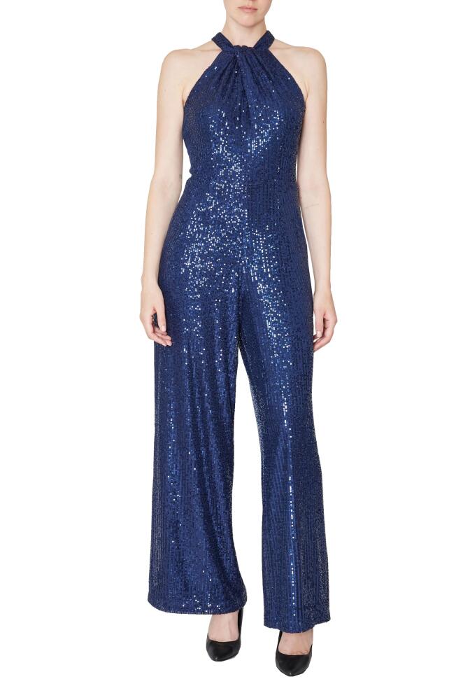 Julia Jordan Sleeveless Sequin Jumpsuit in Navy Cover