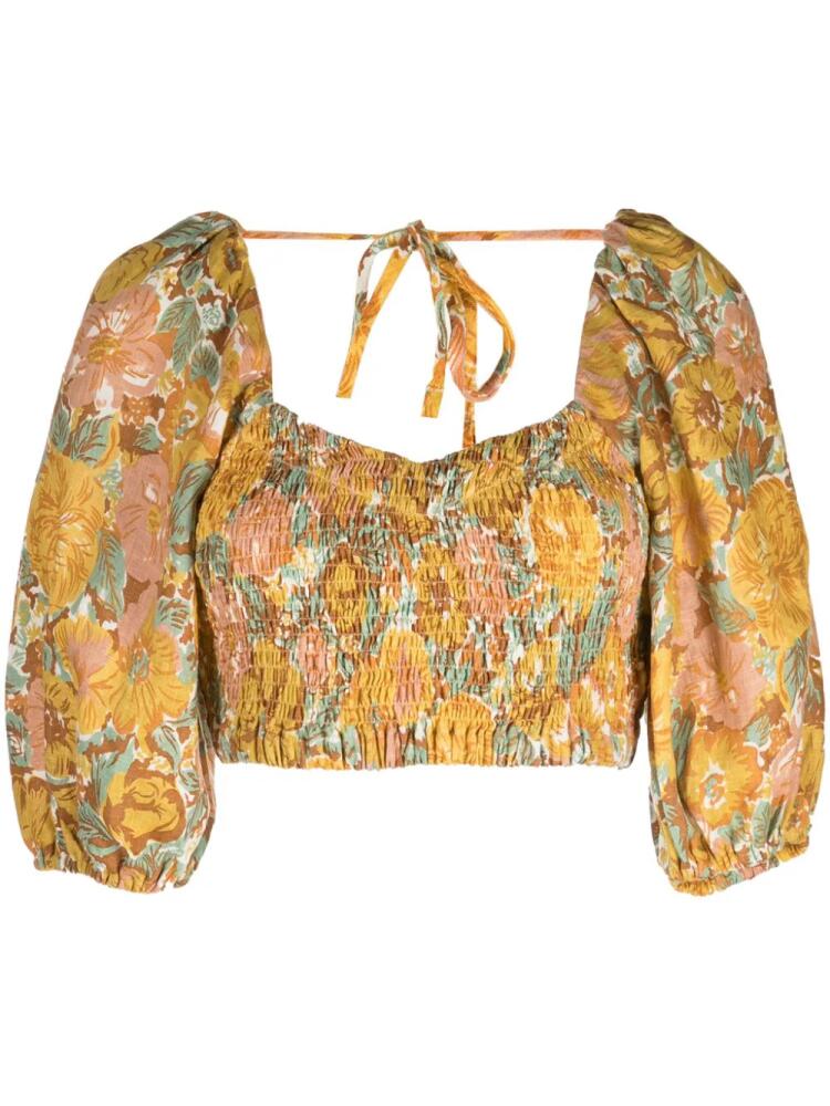 Faithfull the Brand Alejandra floral-print linen crop top - Yellow Cover