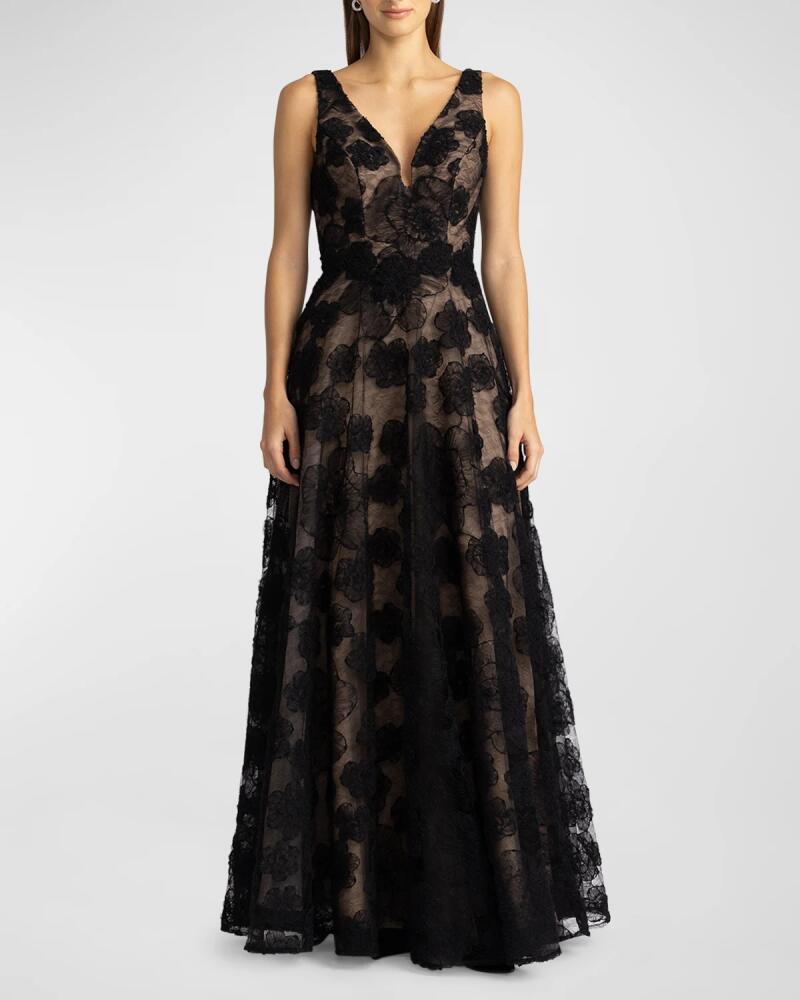 Zac Posen Deep V-Neck Floral Lace Gown Cover