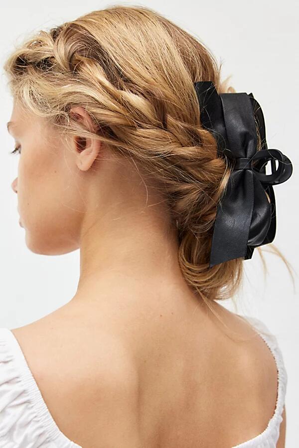 Faux Leather Bow Claw Clip in Black Cover