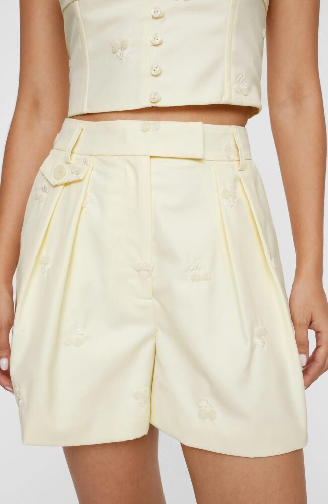 NASTY GAL Cherry Embroidered High Waist Shorts in Lemon Cover