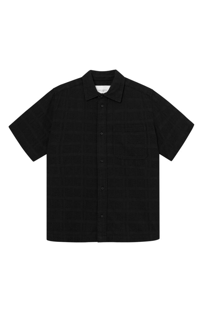 Les Deux Charlie Short Sleeve Cotton Knit Button-Up Shirt in Black Cover