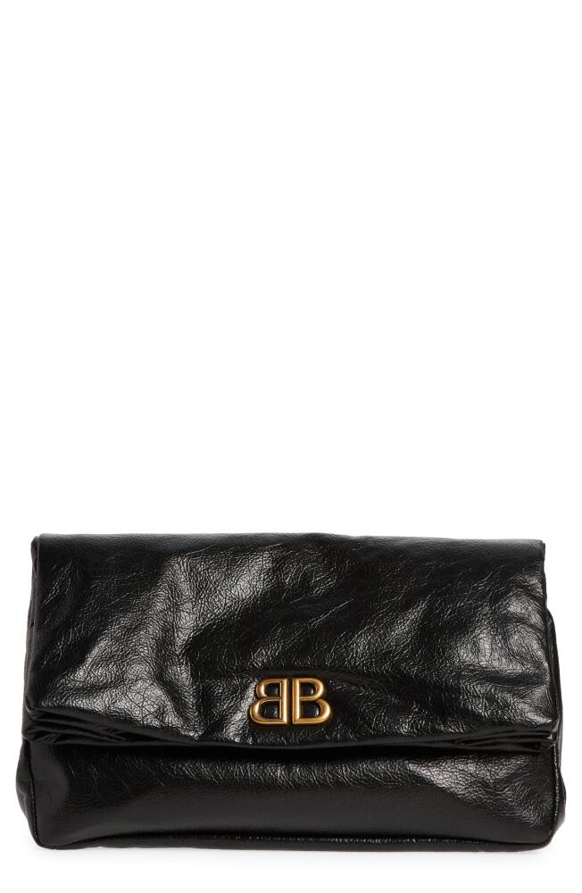 Balenciaga Monaco BB Logo Leather Clutch in Black Cover