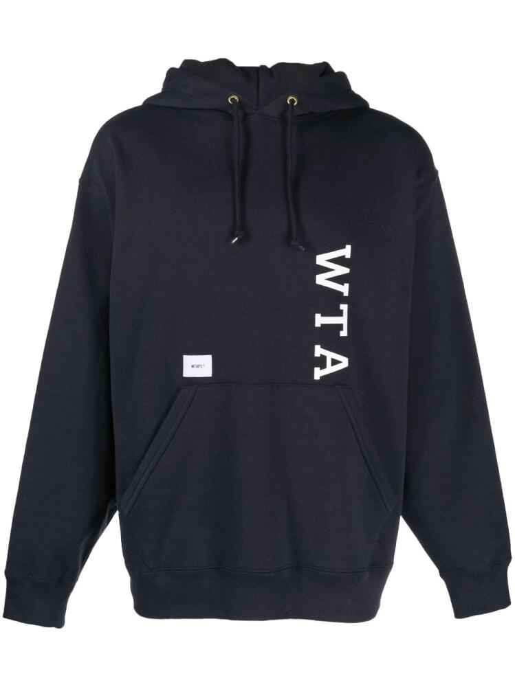 WTAPS logo-print cotton drawstring hoodie - Blue Cover