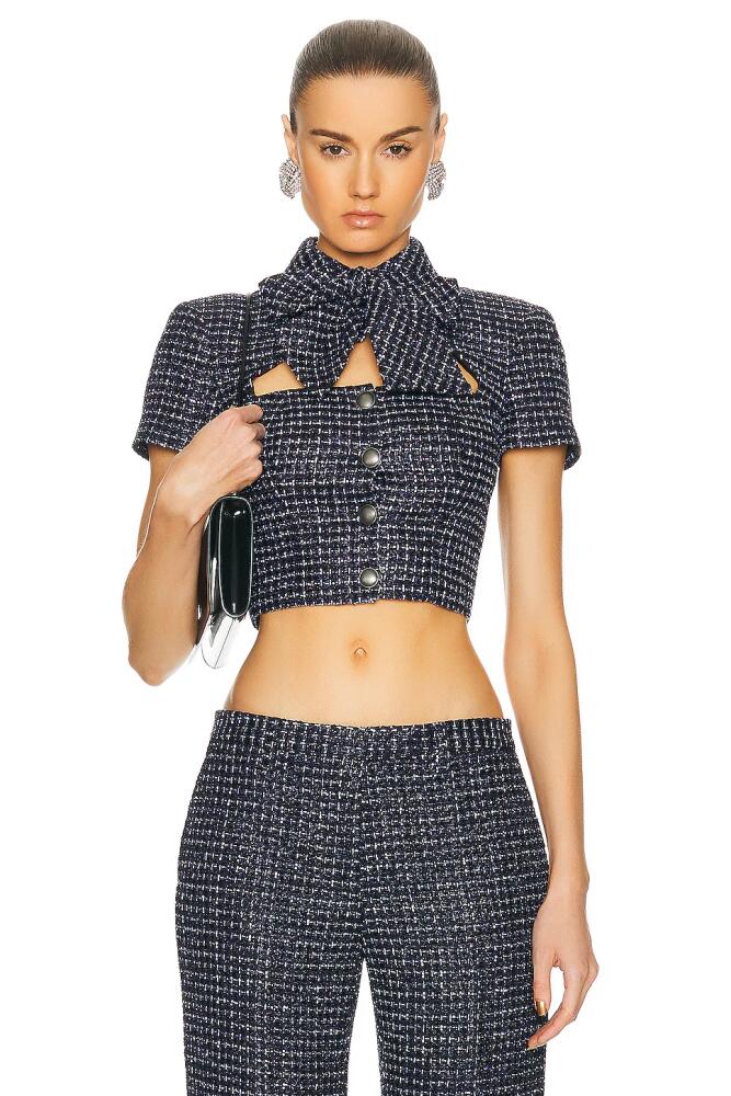 Alessandra Rich Sequin Checked Tweed Cropped Jacket in Navy Cover