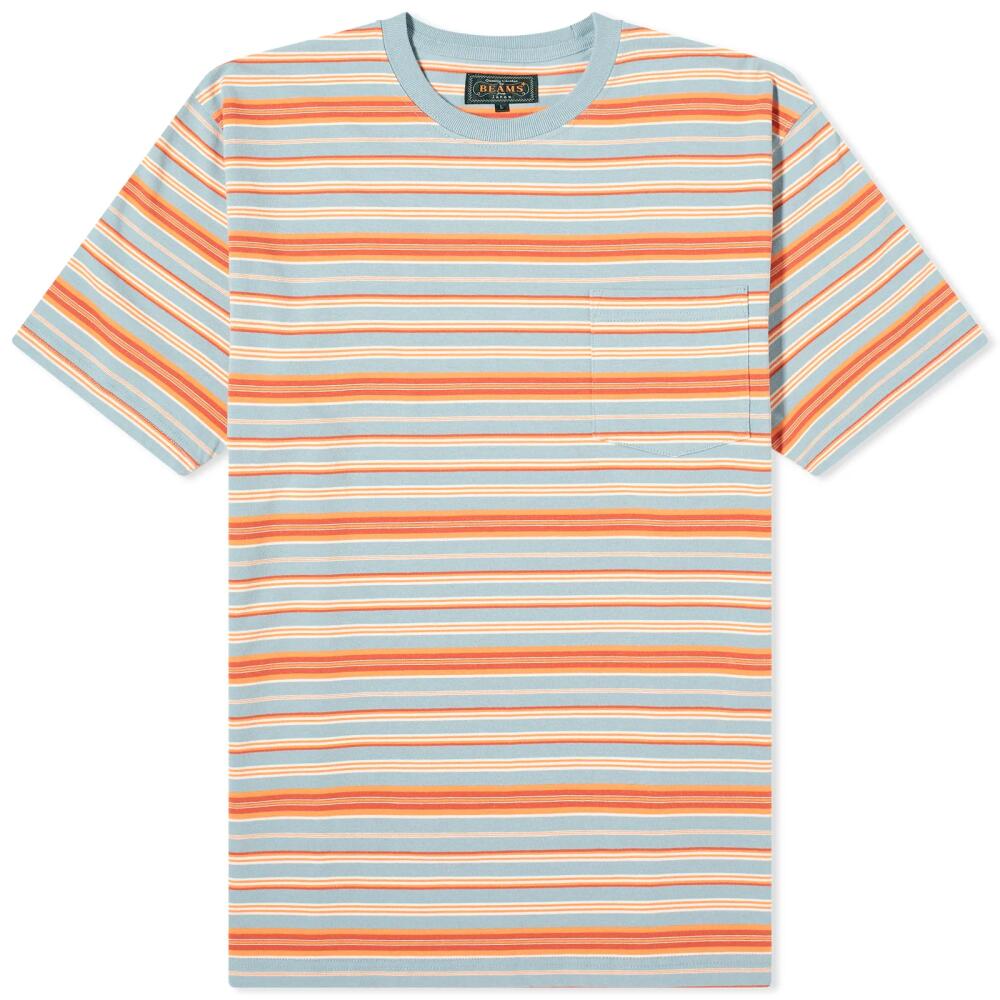 Beams Plus Men's Multi Stripe Pocket T-Shirt in Sax Cover