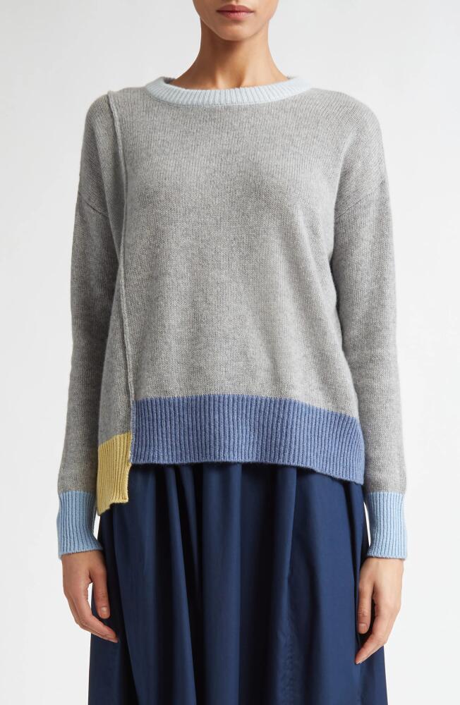 Marni Colorblock Trim Asymmetric Cashmere Crewneck Sweater in Off/white Cover